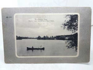 Canoe on Mystic Lake - South from Boat Club Winchester Mass USA Vintage Postcard