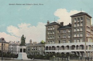 Queens Statue & Princes Hotel Hove Old Postcard