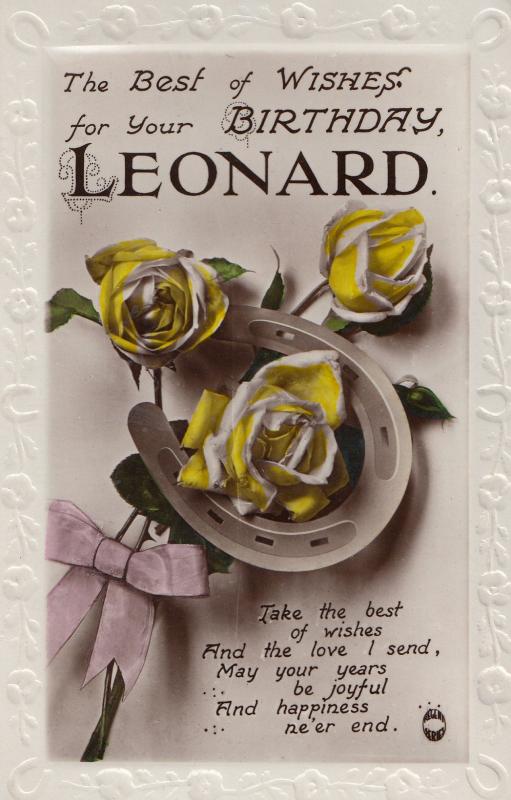 Happy Birthday A Name Called Leonard Real Photo Flower Postcard