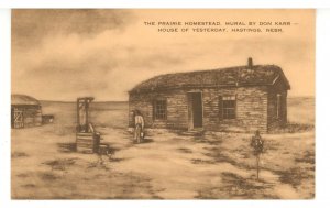 NE - Hastings. Mural: The Prairie Homestead, Sod House