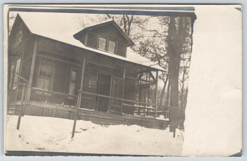 White Bear Lake Minnesota~Rebbie's Bungalow Cabin Under Snow~1908 RPPC Postcard 