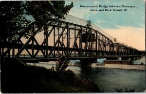 Government Bridge Between Davenport IA and Rock Island IL Vintage Postcard C42