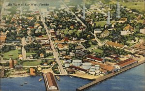 Key West Florida FL Air View Linen Vintage Postcard