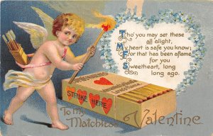 F39/ Valentine's Day Love Postcard c1910 Matchbox Matches Cupid 16
