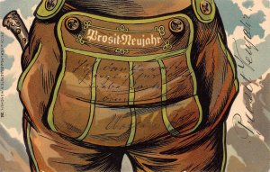 New Year Greetings Man Pants Gun in Pocket Clothes vintage postcard C359