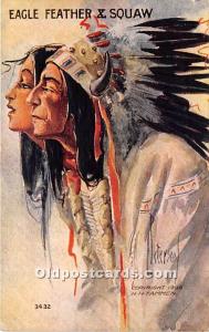 Eagle Feather & Squaw by L Peterson Indian Postcard
