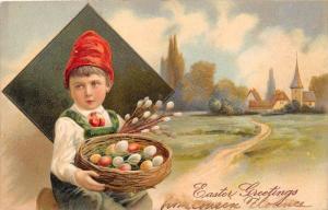 9366 Easter  Dutch Victorian Boy carrying basket of eggs