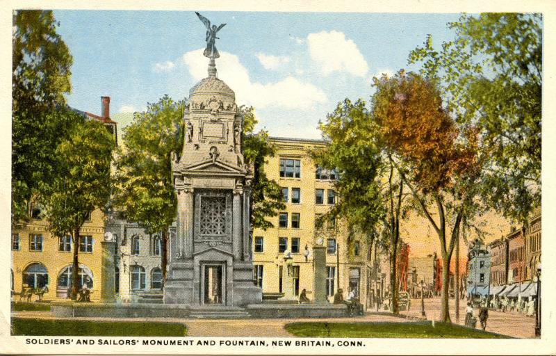 CT - New Britain. Soldiers' & Sailors' Monument and Fountain