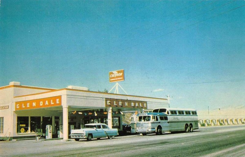 Glendale Nevada Chevron Gas Station Greyhound Bus Vintage Postcard AA19097