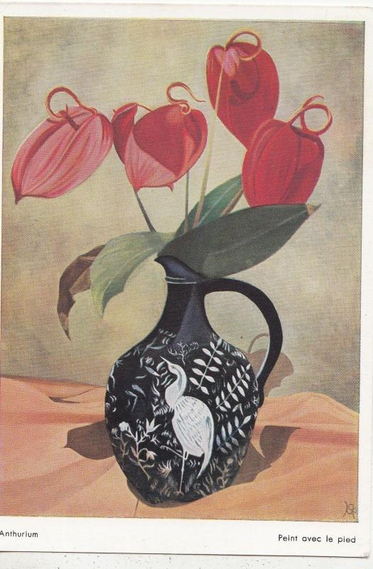 BF33825 anthurium peint avec le pied   painting art front/back scan