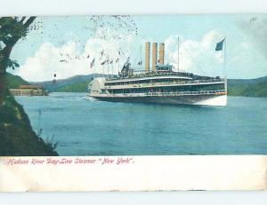 Divided-Back NYC SHIP BOAT ON HUDSON RIVER LINE New York City NY hp8507