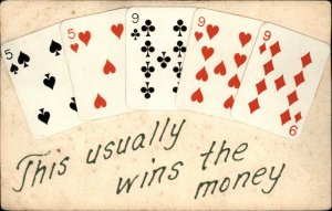 Playing Cards Gambling Full House c1910 Vintage Postcard