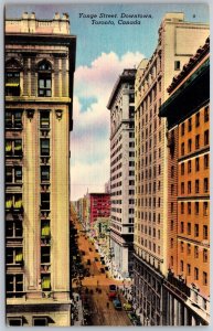 Vtg Toronto Canada Yonge Street View Downtown 1940s Linen Postcard