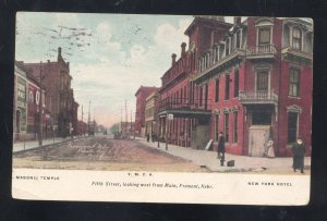 FREMONT NEBRASKA DOWNTOWN FIFTH STREET SCENE VINTAGE POSTCARD 1910
