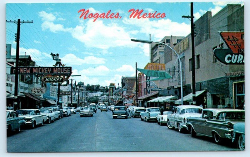 NOGALES, Sonora Mexico ~ Street Scene AVENIDA OBREGON c1950s Cars  Postcard
