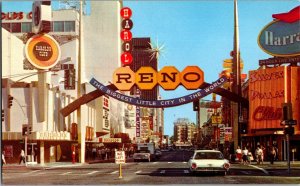 Vintage Postcard Gateway to Reno's Casino Area, Nevada JL9