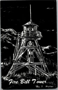 Fire Bell Tower by T Potter Block Print? RPPC Vintage Postcard B17
