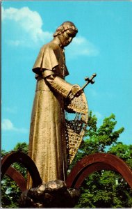 Vtg L'Anse Michigan MI Shrine of the Snowshoe Priest Statue Monument Postcard