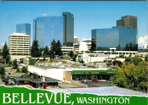 Bellevue, WA Washington STRIP MALL SHOPPING CENTER~DOWNTOWN SKYLINE 4X6 Postcard