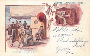 SHIP FINE WEATHER & PIANO NEW YORK TO EUROPE VOYAGE POSTCARD (1897)