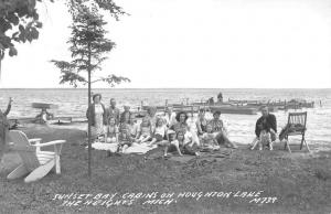 The Heights Michigan Sunset Bay Cabins Family Real Photo Antique Postcard K22467