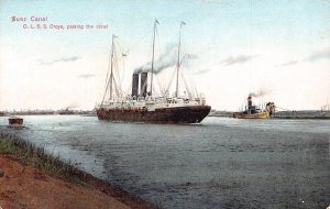 Egypt Suez Canal OLS Oroya Steamboat passing the canal vintage postcard