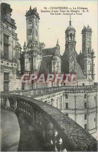 Old Postcard 36 Chambord castle on top of a tower of the keep