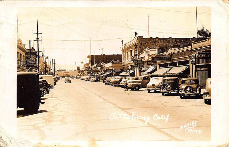 Pittsburg CA Street View Store Fronts Old Cars Trucks RPPC Real Photo Postcard