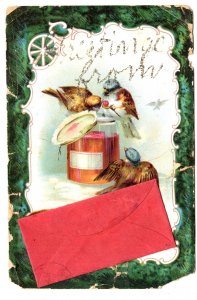 Fancy Greetings from Postcard with Message in Envelope. Used 1907 Flag Cancel