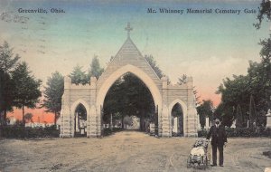 J84/ Greenville Ohio Postcard c1910 Whinney Memorial Cemetery Gate 36
