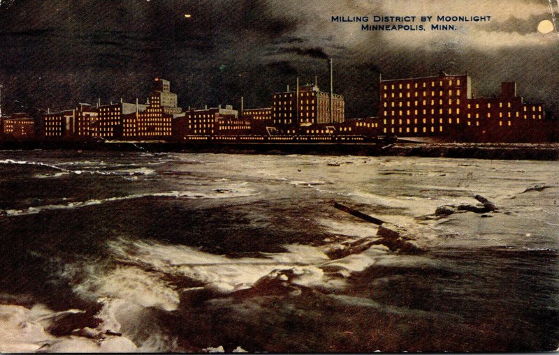 Minnesota Minneapolis Milling District By Moonlight 1915