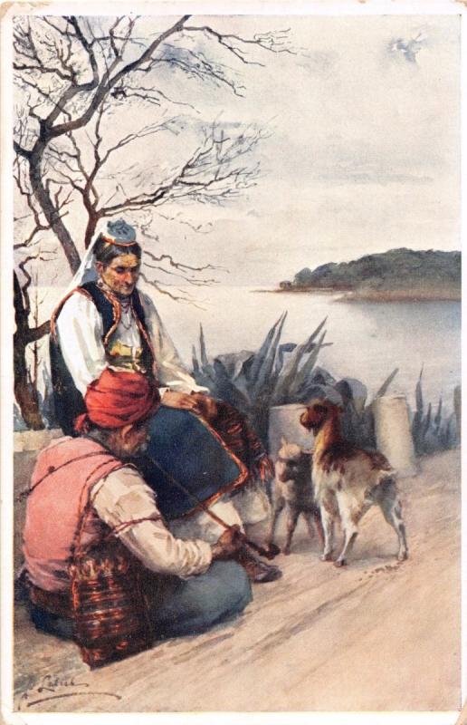 DEBROVNIK CROATIA~TYPES des RAGUSE~COSTUME d'HERZEGOVINE ARTIST DRAWN POSTCARD