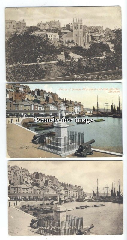 tb0196 - Devon - Church, Fish Market & Prince Monument, Brixham - 3 postcards