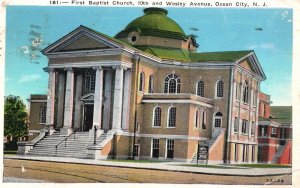 Vintage Postcard 1941 First Baptist Church Wesley Ave. Ocean City New Jersey NJ