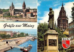 GG14069 Gruesse aus Mainz Denkmal Statue, Dom Cathedral River Boats