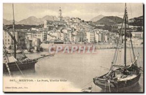 Menton - The Port and the Old Town - Boat - Old Postcard