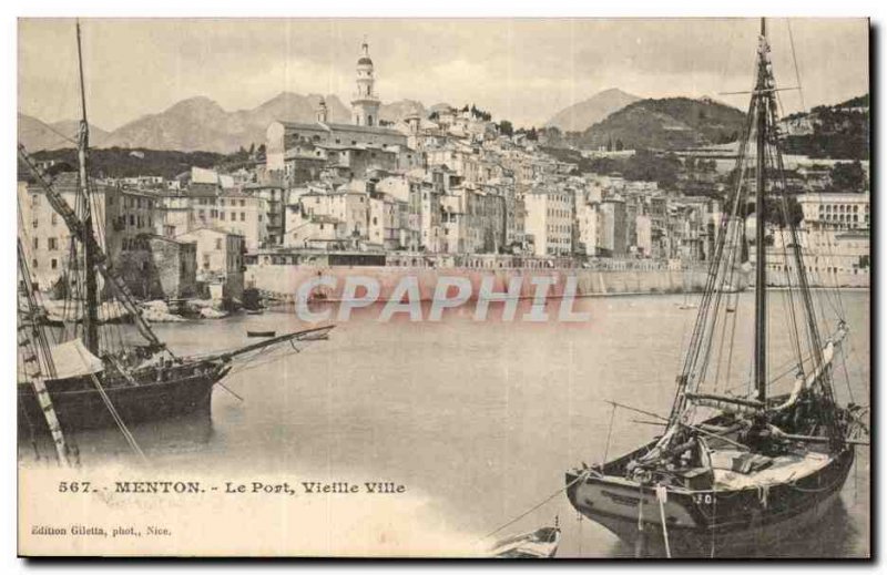 Menton - The Port and the Old Town - Boat - Old Postcard