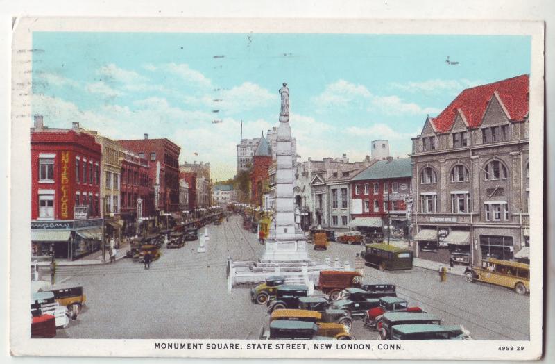 P638 JLs 1932 monument sq state st. new london conn old cars buses etc