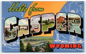 Large Letter Linen CASPER, WY Wyoming~ c1940s Natrona County Curt Teich Postcard