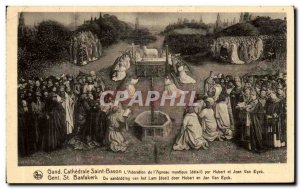 Old Postcard Ghent Cathedral St Bavo The worship of Ghent Altarpiece by Huber...