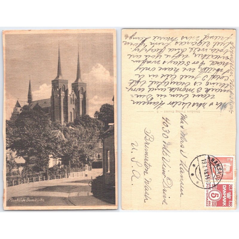 Postcard Roskilde Domkirke Denmark Church Architecture 1937