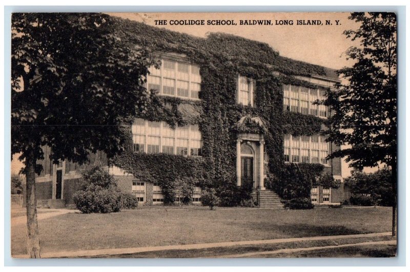 c1940s The Coolidge School Baldwin Exterior Long Island New York NY Postcard