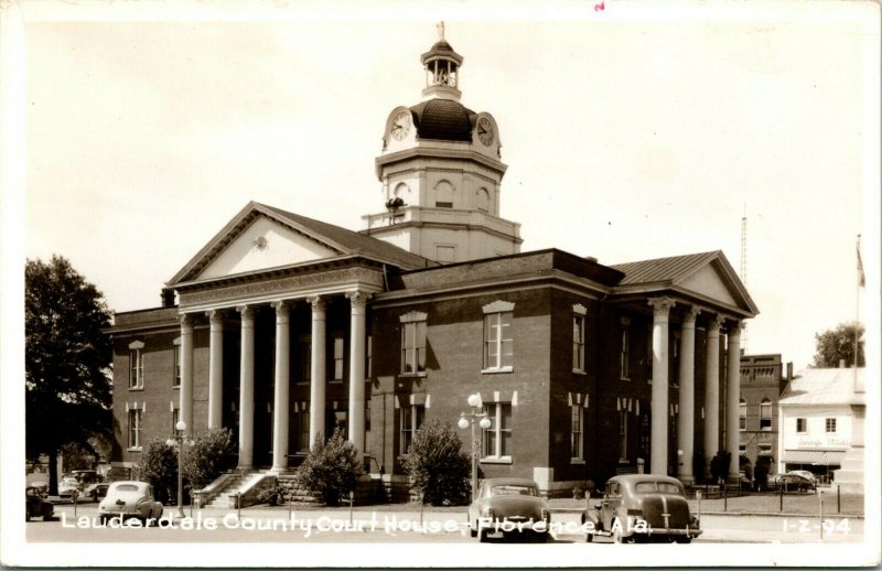 Vtg Postcard 1940s RPPC Lauderdale County Court House Florence Alabama AL UNP