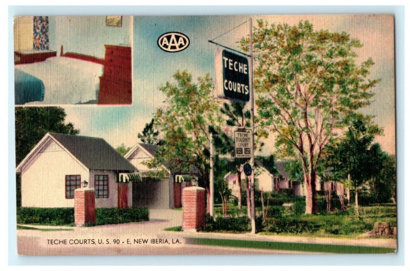 Teche Courts US 90 New Iberia Louisiana 1940's Vintage Antique Postcard