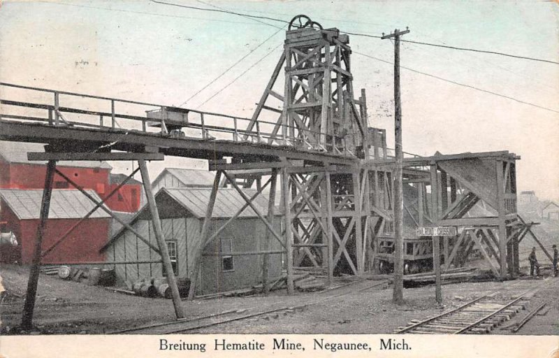 Negaunee Michigan Breitung Hematite Mine Hand Colored Lithograph PC U3718