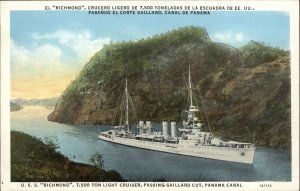 Gaillard Cut Panama Canal Battleship USS Richmond Vintage Postcard