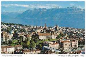 Switzerland Lausanne Vue generale aerienne Le Lac Leman et les Alpes