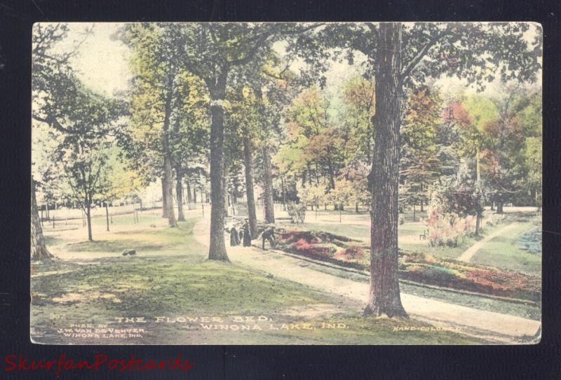 WINONA LAKE INDIANA THE FLOWER BED ANTIQUE VINTAGE POSTCARD