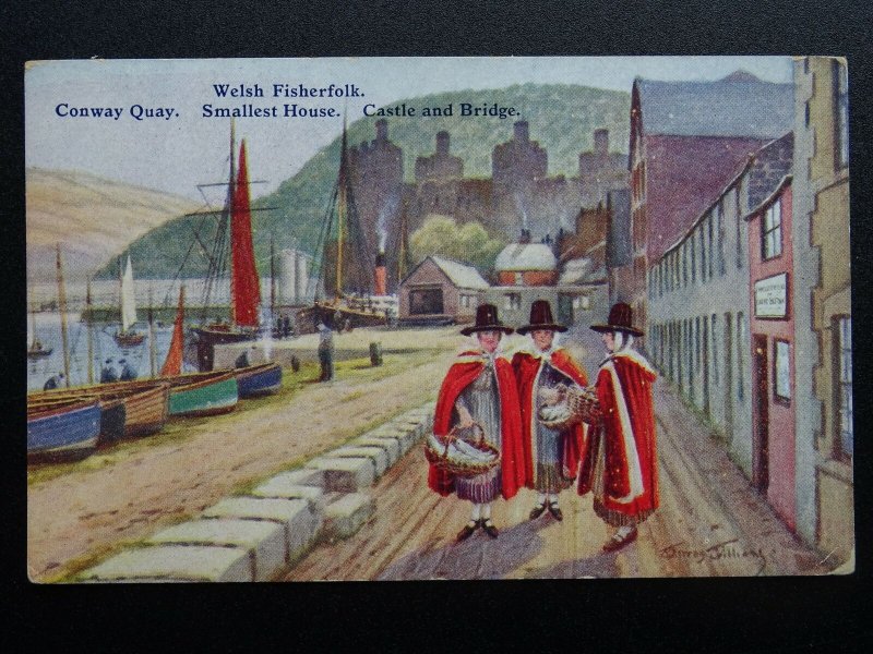 Wales CONWAY QUAY Welsh Fisherfolk / Fisher Woman c1940 Postcard by ETW Dennis