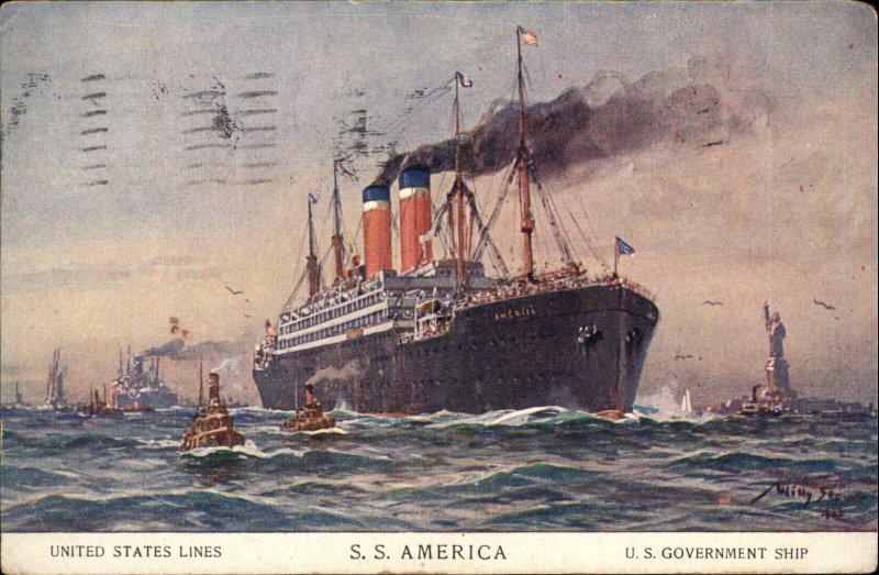 United States Lines S.S. America Steamer Government Ship Vintage Postcard